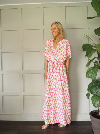 Violetta Jumpsuit &amp; Cardigan Set - Blue and Pink