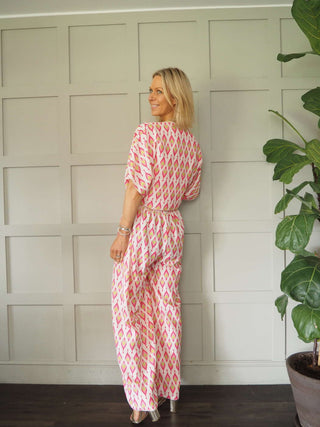 Violetta Jumpsuit &amp; Cardigan Set - Blue and Pink