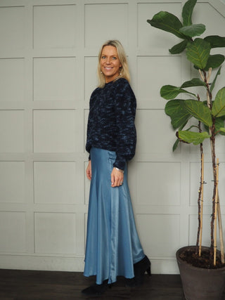 Nicolette Satin Maxi Slip Skirt by Moss Copenhagen - Black, Blue, Dark Khaki, Mushroom