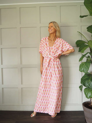 Violetta Jumpsuit &amp; Cardigan Set - Blue and Pink