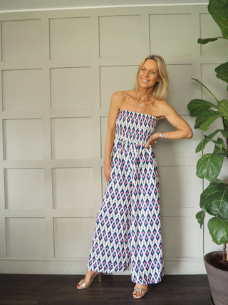 Violetta Jumpsuit &amp; Cardigan Set - Blue and Pink