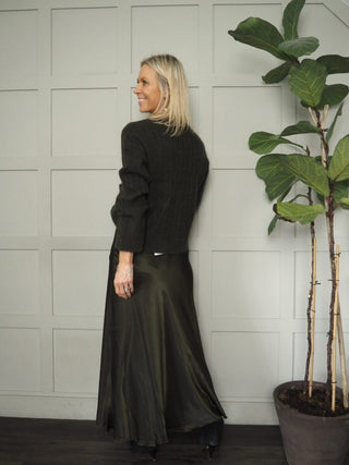 Nicolette Satin Maxi Slip Skirt by Moss Copenhagen - Black, Blue, Dark Khaki, Mushroom