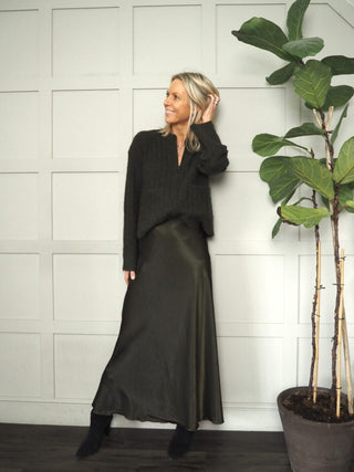 Nicolette Satin Maxi Slip Skirt by Moss Copenhagen - Black, Blue, Dark Khaki, Mushroom