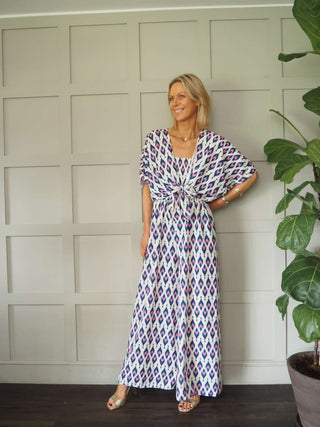 Violetta Jumpsuit &amp; Cardigan Set - Blue and Pink