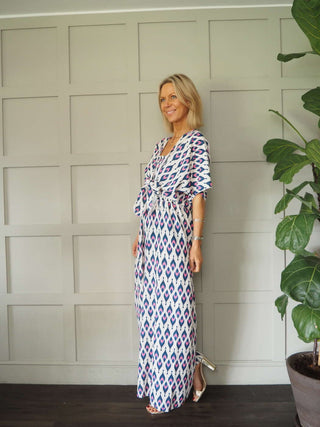 Violetta Jumpsuit &amp; Cardigan Set - Blue and Pink