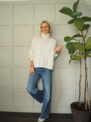 Harris Soft Feel Polo Neck Jumper with Raised Seam - Camel and Oatmeal