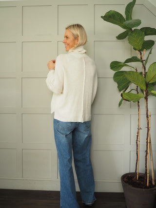 Harris Soft Feel Polo Neck Jumper with Raised Seam - Camel and Oatmeal