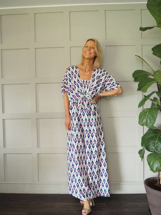 Violetta Jumpsuit &amp; Cardigan Set - Blue and Pink