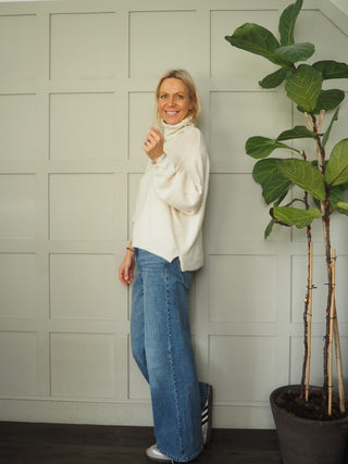 Harris Soft Feel Polo Neck Jumper with Raised Seam - Camel and Oatmeal