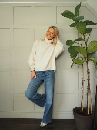 Harris Soft Feel Polo Neck Jumper with Raised Seam - Camel and Oatmeal