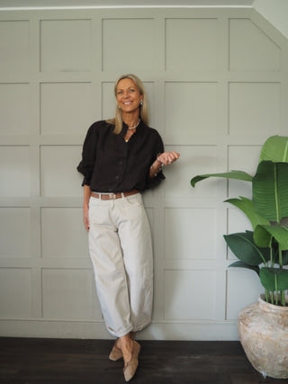 Putney Linen Blouse with Broderie Anglaise Detailing - 8 Colours