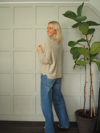 Harris Soft Feel Polo Neck Jumper with Raised Seam - Camel and Oatmeal