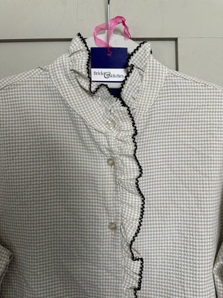 Alberta Gingham Blouse with Long Sleeves - Light Pink, Navy Blue, Stone