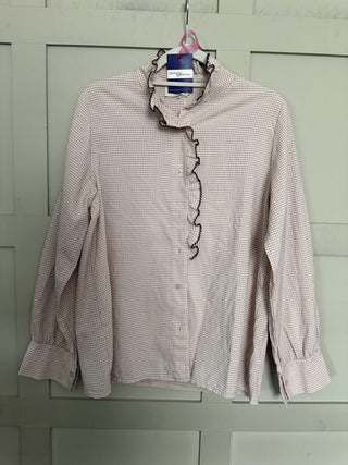 Alberta Gingham Blouse with Long Sleeves - Light Pink, Navy Blue, Stone