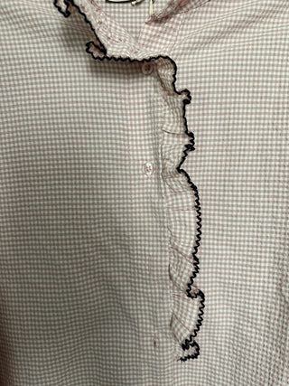 Alberta Gingham Blouse with Long Sleeves - Light Pink, Navy Blue, Stone