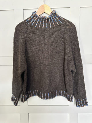 Una Turtle Neck with Contrasting Blanket Stitch Jumper, Best Seller - 17 Colours