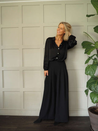 Lennon Satin Feel Blouse - Black and Champagne