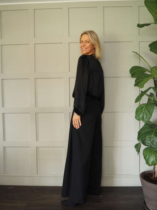 Lennon Satin Feel Blouse - Black and Champagne