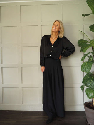 Lennon Satin Feel Blouse - Black and Champagne