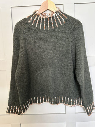 Una Turtle Neck with Contrasting Blanket Stitch Jumper, Best Seller - 17 Colours