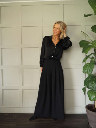 Lennon Satin Feel Blouse - Black and Champagne