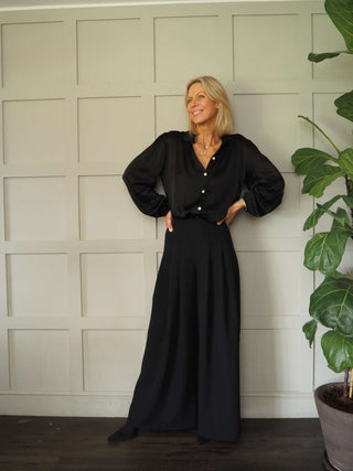 Lennon Satin Feel Blouse - Black and Champagne