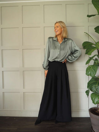 Lennon Satin Feel Blouse - Black and Champagne