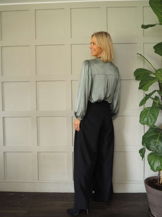 Lennon Satin Feel Blouse - Black and Champagne