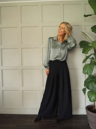 Lennon Satin Feel Blouse - Black and Champagne