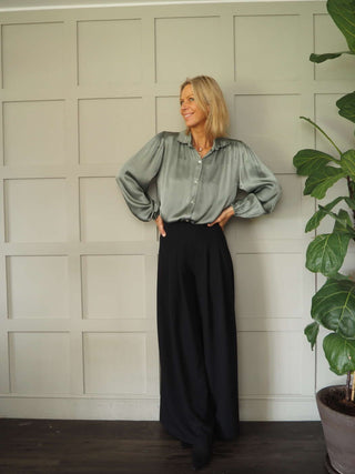 Lennon Satin Feel Blouse - Black and Champagne