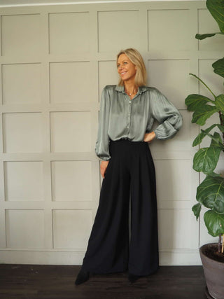 Lennon Satin Feel Blouse - Black and Champagne