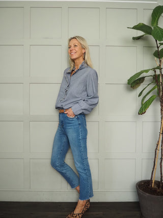 Alberta Gingham Blouse with Long Sleeves - Light Pink, Navy Blue, Stone