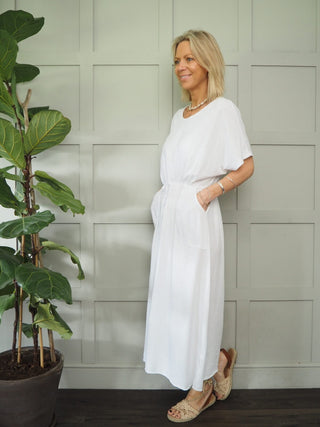 Laura Maxi T-Shirt Dress - Coral, Khaki, Sky Blue, White