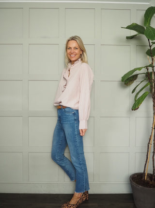 Alberta Gingham Blouse with Long Sleeves - Light Pink, Navy Blue, Stone