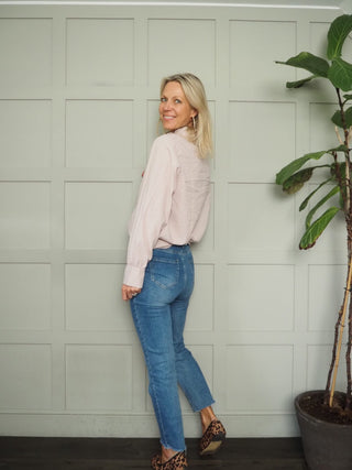 Alberta Gingham Blouse with Long Sleeves - Light Pink, Navy Blue, Stone