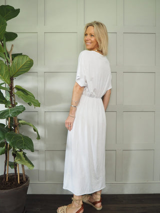 Laura Maxi T-Shirt Dress - Coral, Khaki, Sky Blue, White