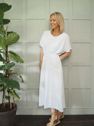 Laura Maxi T-Shirt Dress - Coral, Khaki, Sky Blue, White