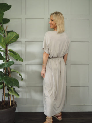 Laura Maxi T-Shirt Dress - Coral, Khaki, Sky Blue, White