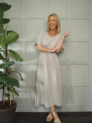 Laura Maxi T-Shirt Dress - Coral, Khaki, Sky Blue, White