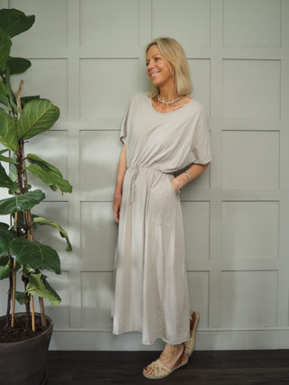 Laura Maxi T-Shirt Dress - Coral, Khaki, Sky Blue, White