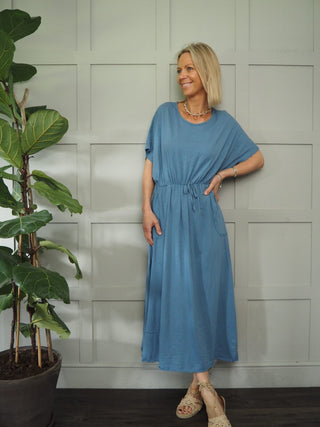 Laura Maxi T-Shirt Dress - Coral, Khaki, Sky Blue, White