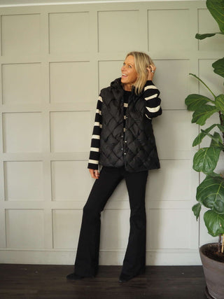 Gunner Woven Style Sleeveless Gilet with Hood, High Neck &amp; Popper Fastening - Black, Camel