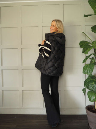 Gunner Woven Style Sleeveless Gilet with Hood, High Neck &amp; Popper Fastening - Black, Camel