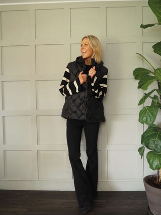 Gunner Woven Style Sleeveless Gilet with Hood, High Neck &amp; Popper Fastening - Black, Camel