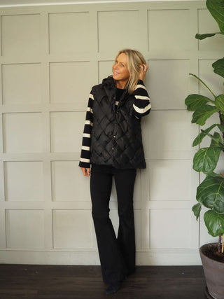 Gunner Woven Style Sleeveless Gilet with Hood, High Neck &amp; Popper Fastening - Black, Camel