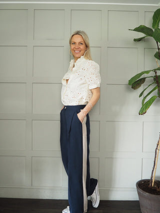 Vashti Blouse with Broderie Anglaise and Frill Detail - Bright Green, Sand