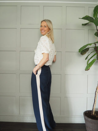 Vashti Blouse with Broderie Anglaise and Frill Detail - Bright Green, Sand