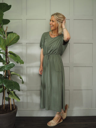 Laura Maxi T-Shirt Dress - Coral, Khaki, Sky Blue, White