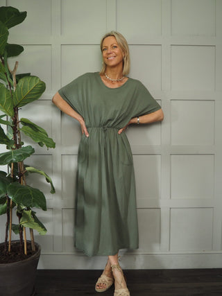 Laura Maxi T-Shirt Dress - Coral, Khaki, Sky Blue, White