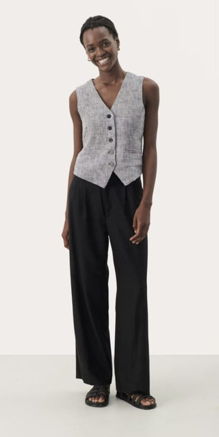 Nadhia Linen Mix Waistcoat by Part Two - Dark Navy Blue, Oatmeal